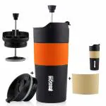 Bison Wildcrafted Travel French Press Coffee Maker Cum Travel Coffee Mug Anti-Slip Dual Silicone Grip 450 ml