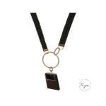 House Of Faye Black Ruffle Crossbody Strap with Big Gold Ring Hardware Lanyard for Cell Phone