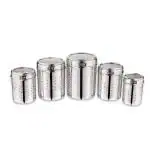 BOXY HOME Stainless Steel See Through Lid Dimpled Deep Canister (Set Of 5) (Silver) (DIM-UD-ST-812)