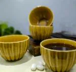 LA TABLEWARE Multi Purpose Embossed Stripe Pattern Ceramic Soup Bowl, Cereal Bowl, Fruit Bowl or Dessert Bowl. 350 ml, Set of 4, Mustard Color.