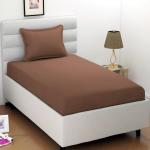HOKIPO Cotton Feel Brushed Microfiber Fitted Elastic Bedsheet for Diwan Twin Bed with 1 Pillow Case, (Majestic, Brown, 48 * 72 Inches)