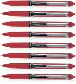 Pilot Hi-Tecpoint V7 RT Fine Point Liquid Ink Pen | Tip Size - 0.7MM | Retractable and Refillable | Dimpled Rubber Grip with Unique Dimple Tip Technology | Ink Colour - Red | Pack of 8