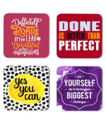 Whats Your Kick Positive Thinking Done is Better Than Perfect Quotes Printed Set of 4 Coaster With Metal Stand