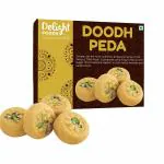 Delight Foods Mathura Doodh (Milk) Peda (Pedha|Penda) 500g | Diwali Greeting Card | 2 Decorative Fancy Diyas | Authentic & Fresh | Indian Sweets (Mithai) | Festive Gift Packs |Diwali Packas