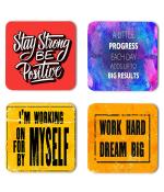 Whats Your Kick Positive Thinking Stay Strong Be Positive Quotes Printed Set of 4 Coaster With Metal Stand