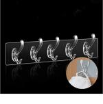 DP FASHION Adhesive Sticker Multi-Purpose 6 Hook for Hanging Strong Heavy Duty Sticky Hooks for Hanging Transparent Reusable Waterproof Stick-on Hook for Wall Hangers (6 Hook Sticker)