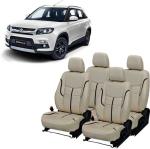 AUTO-SAFE Beige, Black PU Leather Car Seat Cover for Maruti Vitara Brezza Pack of 4