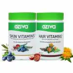 OZiva Hair Vitamins (With DHT Blocker & Omega 3) for Better Hair Growth and Hairfall Control, 60 Capsules & OZiva Skin Vitamins (With Hyaluronic Acid and Grape Seed Extract) for Radiant Skin & Hydration, 60 Capsules (Combo Pack)