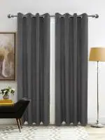 Shining Wing Solid Velvet Sky Blackout Curtain For Long Door, 9 Feet | With Stainless Steel Eyelet | Grommet Pattern | Room Darkening & Thermally Insulated | - 2 Panel (Set of 2)- Grey