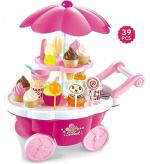 Arnamor Pink Plastic Cart Kitchen Cart Without Music And Led Lights Ice Cream Trolley, 39 Pcs For Kids