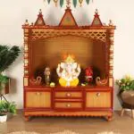 DZYN Furnitures Abhikya Kostha Floor Rested Pooja Mandir without Door (Teak Gold)