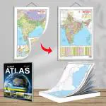 GOWOO SMALL - 100 India RIVER OUTLINE MAP FOR SCHOOL, 2 IN 1 India POLITICAL AND PHYSICAL MAP IN HINDI and SCHOOL ATLAS (ENGLISH) - MAPLITHO | 1 map pad + 2-in-1 map chart + 1 school atlas book