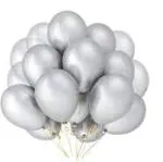 Hippity Hop Rubber Silver Balloons Metallic Latex Inch For Birthday Decoration (Pack Of 35 Pcs)