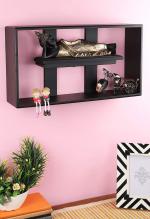 Home Sparkle Black Wood Multiple Section Rectangular Wall Shelf Display Rack 55.9X12.7X30.5 cm