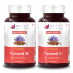 Bliss Welness Organic Flaxseed Oil 2000MG Omega 3 6 9 Cold Pressed Heart Brain Eye Skin Health Supplement - 60 Softgel Capsules (Pack Of 2)