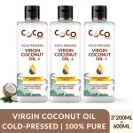 COCO CRUSH Extra Virgin Coconut Oil - 100% Pure Cold Pressed - Facial Massage (3*200 ml) | 600ml
