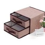 Inditradition Non-Woven Cotton Drawer Pattern Foldable Under-Bed, Under-Table Standard Size Storage Box for Home Sundries (28 x 28 x 20 cm, Brown, Rectangular)