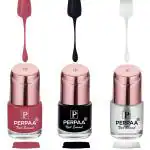 Perpaa Glitter Pink, Powerful Black, Transparent Nail Polish (Pack Of 3)