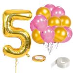 Zyozique 16 inch Number 5 Foil Balloons with Balloons,Ribbon and Glue Dot Party Wedding Bachelorette Birthday Bridal Shower Graduation Anniversary Celebration Decoration (Pack of 28)