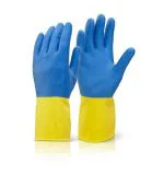 3P DELIVERING MEDICAL SOLUTION WORLDWIDE Natural Latex Super Elastic Industrial Gloves Heavy duty Household Cleaning Gloves (Blue-Yellow{Bei-Color})(1 pairs)(Large)