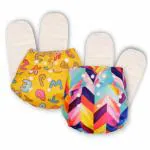 Deedry Oeko-Tex Certified Unisex Baby Cloth Diapers Washable & Reusable Diapers with Adjustable Snap Buttons| 3 Months- 3 Years| (With 4 Inserts, Combo of 2+ 4)