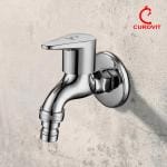 CUROVIT N-Torrent Zinc Alloy Wall Mounted Nozzle Bib Cock Short Nose Tap Silver in Color Chrome Finish Quarter Turn with Wall Flange
