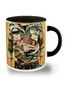 Whats Your Kick Indian Army Theme Printed Black Ceramic Coffee Mug 325 ML