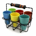 MADARKS Ceramic Tea Glasses (Cutting Chai Glasses) with Holder Stand, Set of 6,Multicolor |Set of 6 Kullar Set with Stand Caddy |