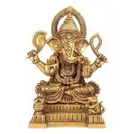 ARTVARKO Brass Ganesha Murti with Kalash and Mouse - 10 inch