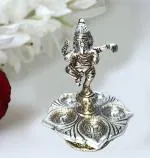 Denique Metal Panch Mukhi Diya,Deepak Deepam With Dancing Ganesha Home decorative showpiece