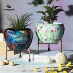 Homspurts Designer Metal Pots with Stand (SET of 2)