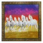Indianara Vastu Seven Horses Paintings (1625) Without Glass 13.8 X 13.8 Inch