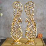eCraftIndia Golden Peacock Couple 14 Inch Decorative Figurine Showpiece