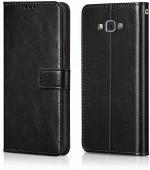 Clickaway Leather Finish Flip Cover for Samsung Galaxy Grand Prime G530 Inside Pockets & Inbuilt Stand Wallet Style Back Case Magnet Closure (Black)