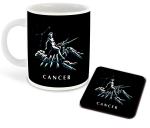 Whats Your Kick Zodiac Theme Cancer Design Printed White Ceramic Coffee Mug with Coaster and Tea Mug 325 ml