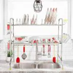 OSE Stainless Steel Over The Sink Dish Drying Rack | 2-Tier Utensil Holder for Kitchen | Counter Top Sink Rack | Standing Shelf for Organize Kitchen | Kitchen Dish Rack (29 X 29) INCH