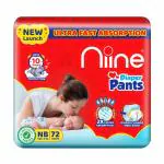 niine Cottony Soft Baby Diaper Pants (Size- NB/XS) Upto 5 kg with Change Indicator - New Born (72 Pieces)