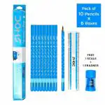 DOMS Mumma's Boy Xtra Super Dark Pencils 10 pcs (Set of 6) with Scale & Erasner