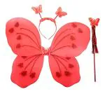 Kunya Baby Girl's Fairy Butterfly Wings Costume Butterfly Fairy Angel Wing, Wand And Hairband (Red)