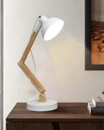 Homesake Wood Metal Desk Lamp, Swing Arm Desk Lamp, Adjustable Architect Study Table Lamp, Reading Lamp for Home, Office, Multi-Joint, White Finish