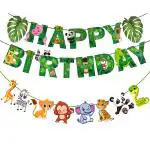 Zyozique Jungle Safari Happy Birthday Decoration Kids, Animal Birthday Banner with Character Banner