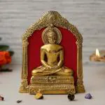Webelkart Premium Metal Mahaveer Swami Idol Statue Wall Hanging for Home and Office Decor| Mahaveer Swami murti for Home Decor (7 x 8.5 Inches, Gold