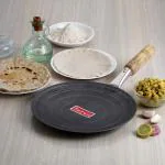 HAZEL Iron Tawa With Wooden Handle Grip Lokhand Loha Pan Concave Tava for Chapathi , 29 cm