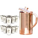 Pure Copper Jug Set and best quality steel Glass set,Water Jug,gilas set 13PC