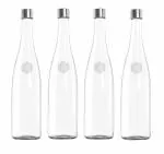 Home Stuffs Glass Water Bottle 750 ml Plain Narrow Mouth for Beverages, Oil, Vinegar, Beer, Water, Soda, Airtight Lid & Leak Proof Cap - Clear - Pack of-4