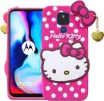 WEBKREATURE Mobile cover for Motorola Moto E7 Plus, Motorola Moto G9, Cute Hello Kitty Case, Soft Girl Mobile cover with Pendant (Pink, Grip Case)