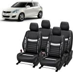 AUTO-SAFE Black, Silver PU Leather Car Seat Cover for Maruti Swift Pack of 4