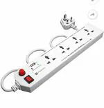 Portronics 1500 W Power Plate 4 With 4 Power Sockets Plus 1 USB Port Power Converter With Extension Cord (White)