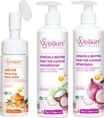 Welkin SKIN CARE Organic Onion Biotin Shampoo Conditioner and Ubtan Foaming Face Wash(pack of 3)