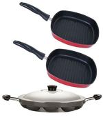 Nirlon 3 pcs of Red, Black Stain Resistance Pot and Pans Cookware Combo Set Standard